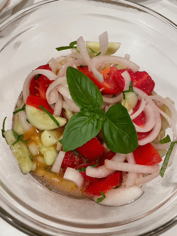 Cucumber onion and tomato salad